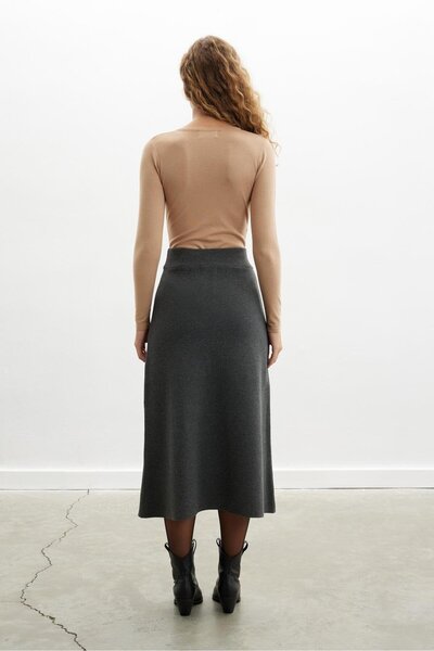 Peraluna Blake Skirt Button Detailed Slit Midi Length Women's Knitwear Skirt - Anthracite Melange