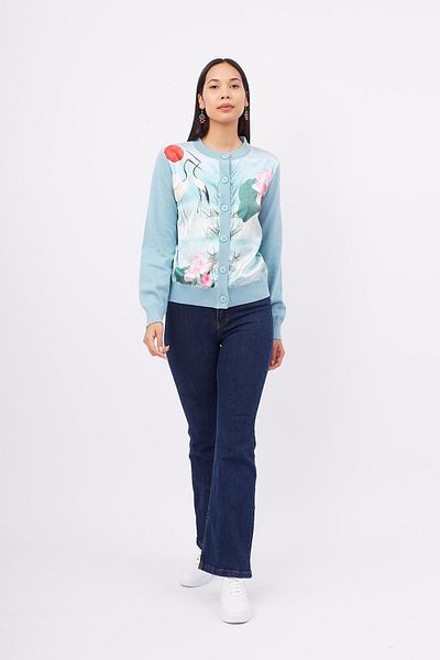 Peraluna Cardigan organic pentru femei cu imprimeu Melıgan albastru praf