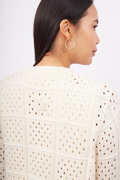 Peraluna Isabel Cardigan - Openwork Ecru Organic Cotton Women's Long Cardigan