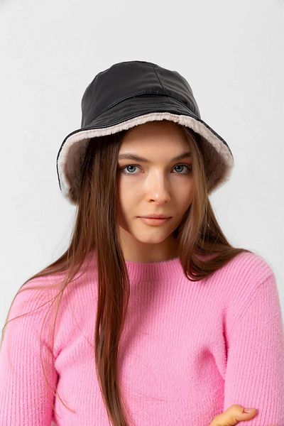REMSA Double Sided Women's Bucket Plush Hat - Black Light Beige