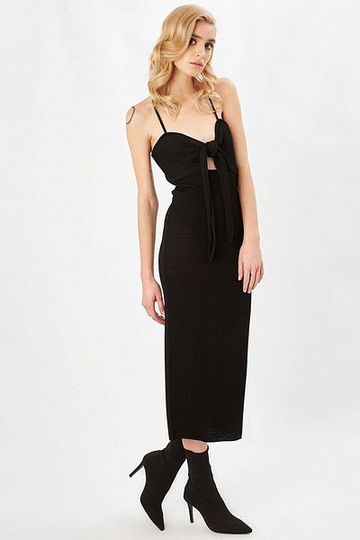 Peraluna Rochie de Seara Tricotaj Midi Neagra - Rochie Dama cu bretele