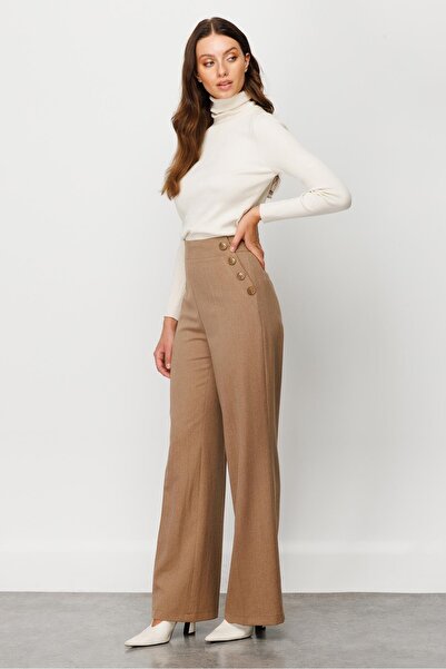 Moda İlgi Modailgi Button Detailed Palazzo Trousers Mink