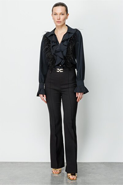 Moda İlgi Modailgi Zincir Kemer Tokalı Pantolon Siyah