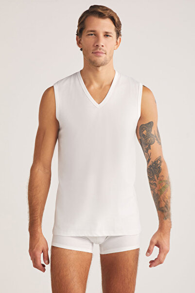 BENALİ Underwear 2-Piece Kom Nobre V-Neck Cotton Basic Men's Undershirt