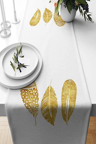 uygun dekor Beyaz Zemin Gold Tüy Desenli Leke Tutmaz Kumaş Salon Mutfak Masa ...