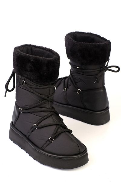 ShoeTek Emelıe Μαύρες Γυναικείες Μπότες - Γιακά Γούνα, Ύφασμα Parachute