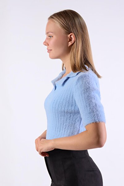 Rays 24162 Model Pola Guler Pulover cu nervuri albastre