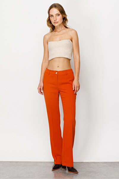Moda İlgi Modailgi Orange Ribbed Side Pocket Set Trousers