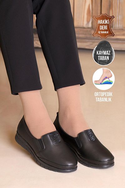 KAPTAN JUNIOR Pantofi de dama ortopedici negri - Pantofi de balerina mama G