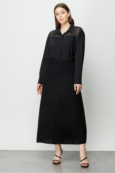 Moda İlgi Modailgi Klasik Uzun Çan Etek Siyah