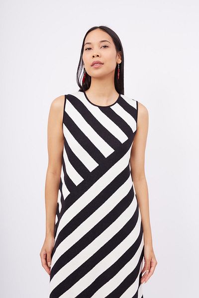 Peraluna Rochie Paula cu dungi din bumbac organic Rochie de dama forma A - Negru/alb