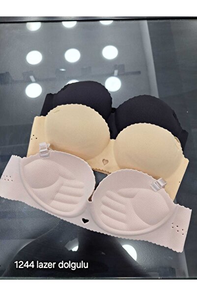 deniz iç giyim Laser Cut Push up Supported Bra - Padded Bra - Laser Cut Bra - Navy Blue Striped Laser