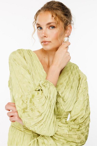 Moda İlgi Acid Color Jacquard Fashionable Pleated Dress