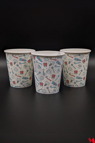 M CUP Diş Klinikleri Için Özel Baskılı 1000 Adet Karton Bardak