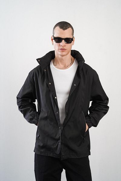 king brich Unisex αδιάβροχο με κουμπωτό κλείσιμο μπροστά και εμπριμέ ρυθμιζόμενη κουκούλα με κουκούλα