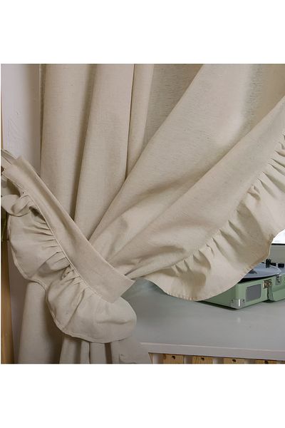 Perdeplus Bohemian Style 2 Blades Vertical Ruffle Cotton Background Curtain