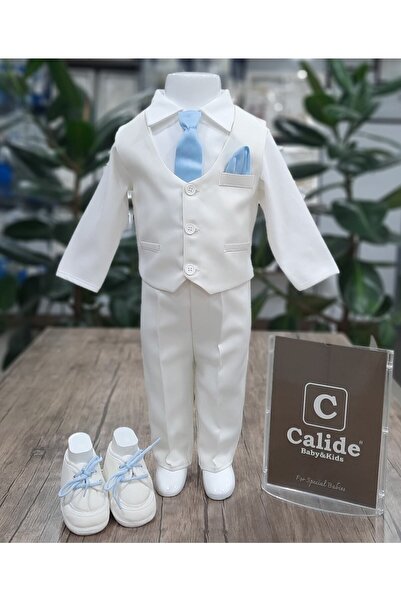 Calide Baby Baby Boy Mevlüt Set - Ecru-Baby Blue with Tie and Bow Tie
