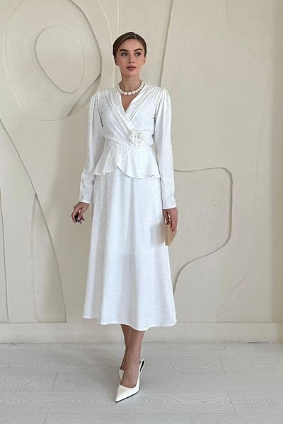 Elbee Fashion Woman Pleat Detailed Double-breasted Dress