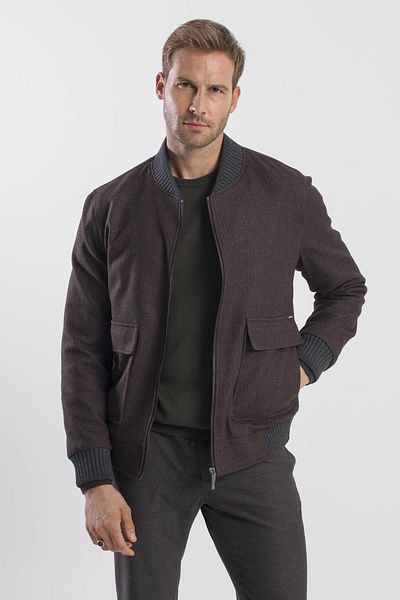 Jakamen Brown Comfort Fit College Collar Striped Coat
