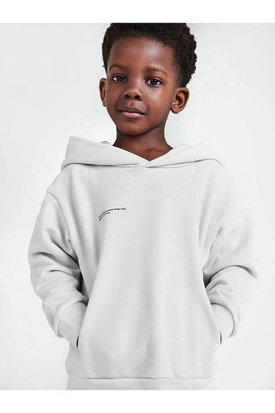 The Champ Clothing Hanorac alb unisex pentru copii, cu glugă, imprimat Nature Concept