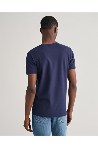 Gant Erkek Lacivert Slim Fit Bisiklet Yaka T-Shirt