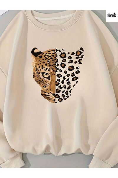 QUEENSTOWN Φούτερ Unisex στήθος Semi Leopard με 3 νήματα χοντρό λαιμόκοψη