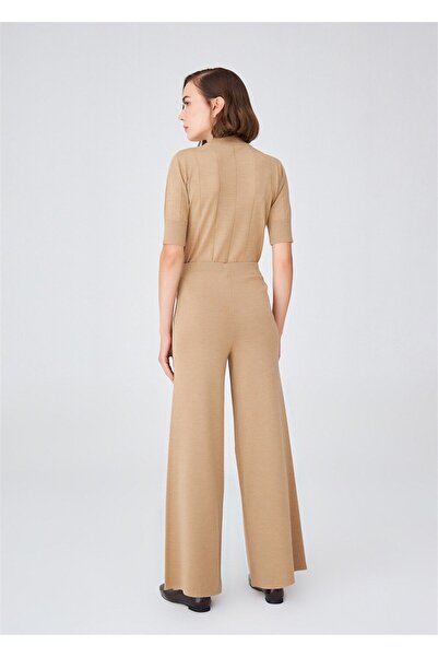 Peraluna Pipe Leg High Waist Women's Knitwear Trousers - Camel Melange