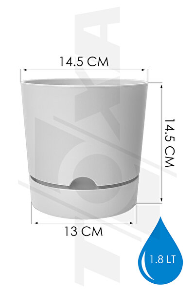 ToXA 1.8 Litre Beyaz Begonya Saksı Küçük Boy Tabaklı Dekoratif Mat Plastik Saksı