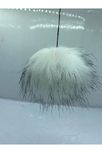 sç Saraçoğlu Çanta White Plush Pompom Scarf Beanie Bag - 7cm, Pack of 10, Drawstring Decoration Accessory
