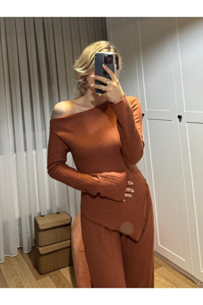 MEGOMEL Women's Asymmetric Cut Collar Bottom Top Double Set