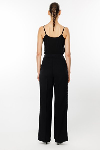 Moda İlgi High Waist and Silvery Wide Leg Fashionable Trousers - 1611 Black