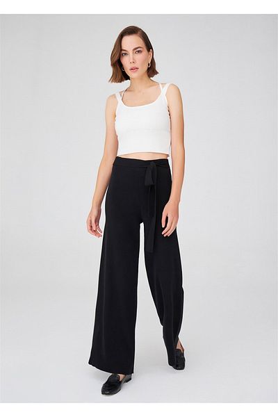 Peraluna Pipe Leg High Waist Women's Knitwear Trousers - Black
