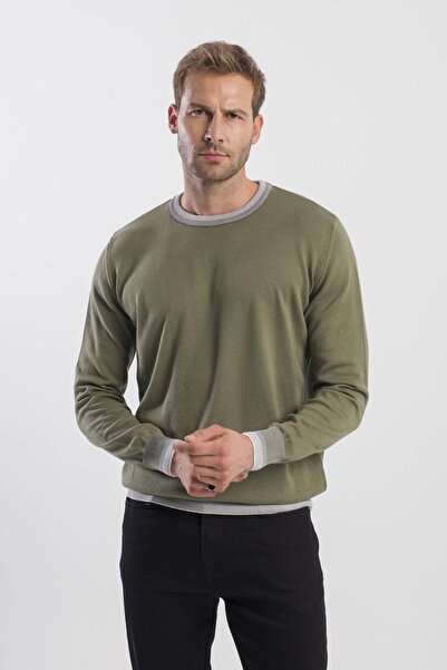 Jakamen Khaki Slim Fit Crew Neck Knitwear Sweater