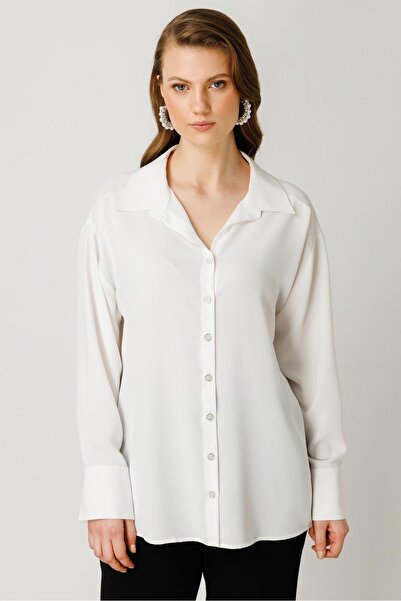 Moda İlgi Modailgi  Düşük Omuz Salaş Gömlek Ekru