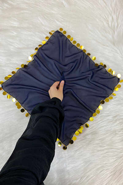 ZEYMERADE Büyük Boy Şifon Halay Mendili, 50x50cm Lacivert Gold 1 Adet, Gelin ...