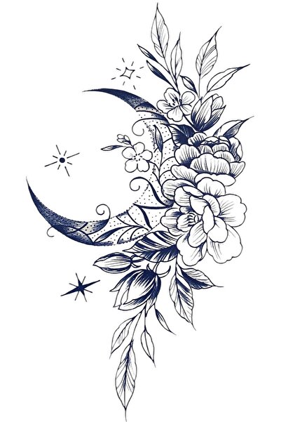 TAKIŞTIR Çiçek Ve Ay Figürlü 12 Saat Sonra Kararan Geçici Dövme Tattoo