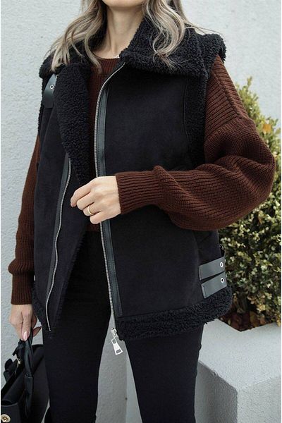 Moda Mix Avcılar Pelzige Wildleder-Look-Weste für Damen