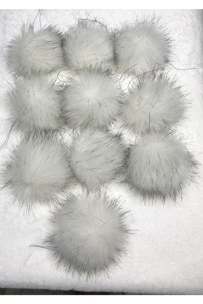 sç Saraçoğlu Çanta White Plush Pompom Scarf Beanie Bag - 7cm, Pack of 10, Drawstring Decoration Accessory