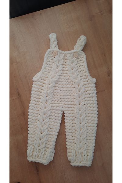 Alize Puffy Hand Knitted Baby Salopet 6-18 Months Compatible Cream Color