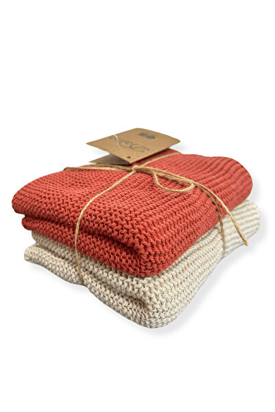DALİSA Carmen Knitted Cotton Hand Towels 2-Piece Water Absorbent Drying Cloth...