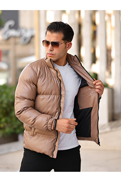 BOYS MANS Men's Leather Winter Coat Water and Cold Proof Puffer Coat