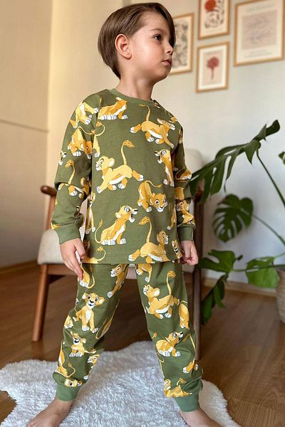 Riccotarz Σετ πιτζάμες Boy's Lion King με στάμπα χτενισμένη βαμβακερή πράσινη