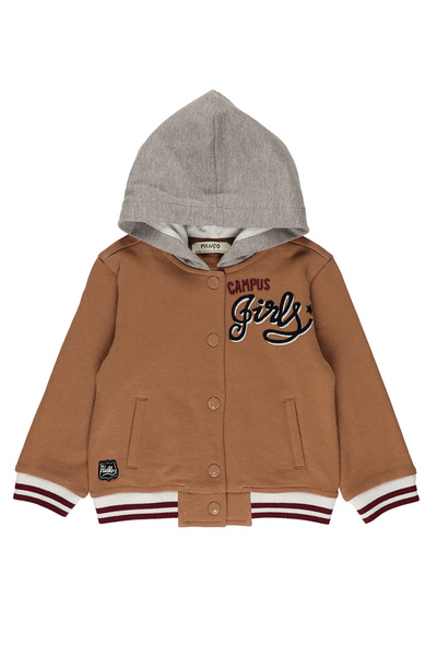 Panço Kız Bebek Kapüşonlu Camel Örme Mont