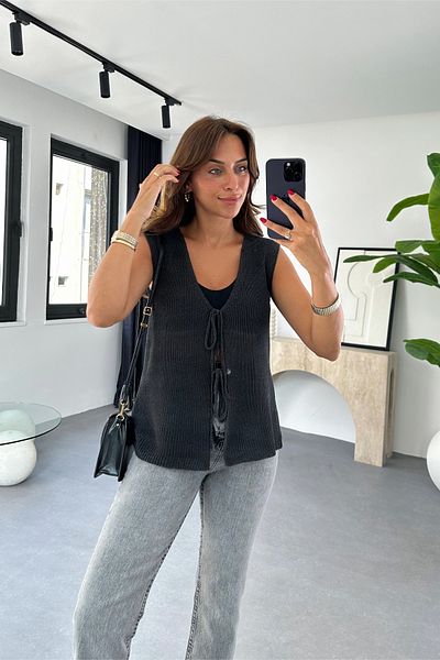 BİRCANÇİL Md Nena Smoked Lacing Detailed Vest