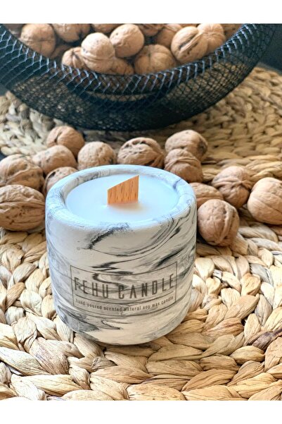 Citrus greyfurt kokulu doğal soya mumu beton saksı ahşap fitilli marble desen siyah beyaz