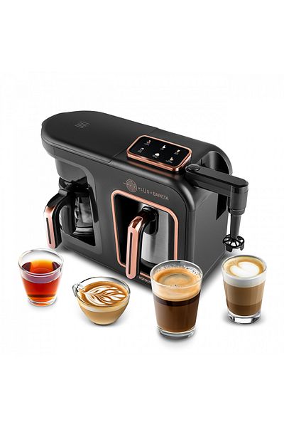 Karaca Hatır Plus Barista Steel 6 in 1 Steel Coffee Pot Talking Ember Turkish Coffee Machine Black Copper