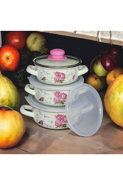 Zarif İnci 9 Piece Qussine Cooking and Storage Pot Set - Pink Rose