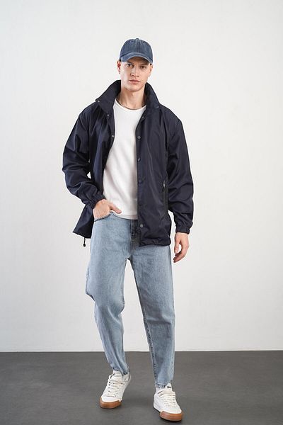 king brich Unisex αδιάβροχο με κουμπωτό κλείσιμο μπροστά και εμπριμέ ρυθμιζόμενη κουκούλα με κουκούλα