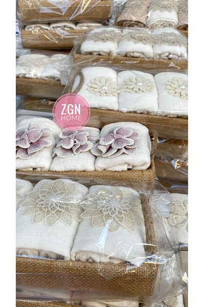 ZGNHome Asorti 3 Βαμβακερές Πετσέτες Δώρου με Καλάθι - Προίκα και Πακέτο