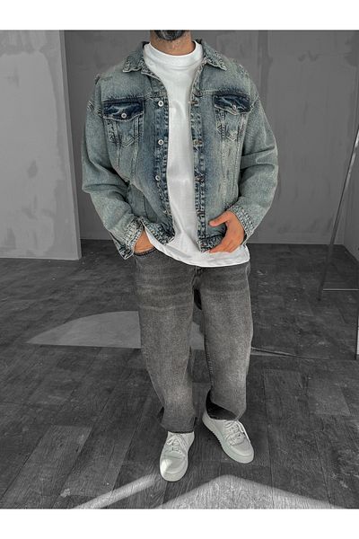 BYBASICMAN Blue Ripped Detailed Buttoned Jacket Ke-612